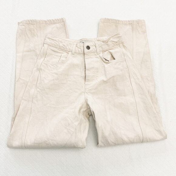 Zara Cream Denim Jeans Button Fly Wide Leg Size 2 - Picture 5 of 7